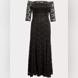 Torrid Size 20 Black Lace Off Shoulder Dress With Train